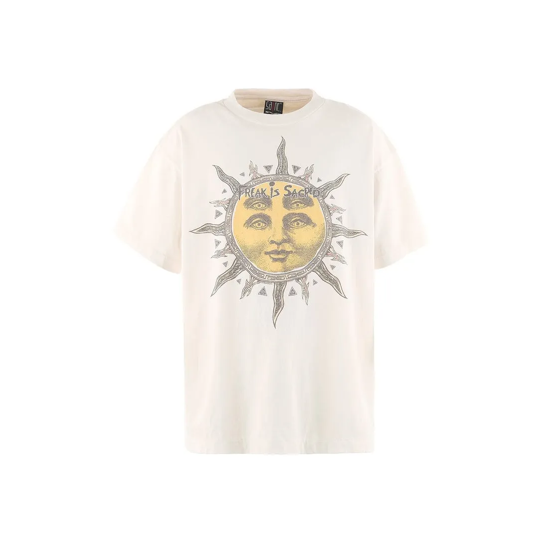 CACTUS PLANT FLEA MARKET x SAINT Mxxxxxx SUN SS TEE/WHT CPFM joint model Four-eye sun printed short sleeves Off-white S-XL Cylindrical fabric without side seams 220g high weight OE yarn ⚠️Note: It is almost meaningless if it is not a cylindrical fabric Customized CPFM joint main mark/wash mark/little angel anti-counterfeiting label Original-level printing factory Top purchasing level